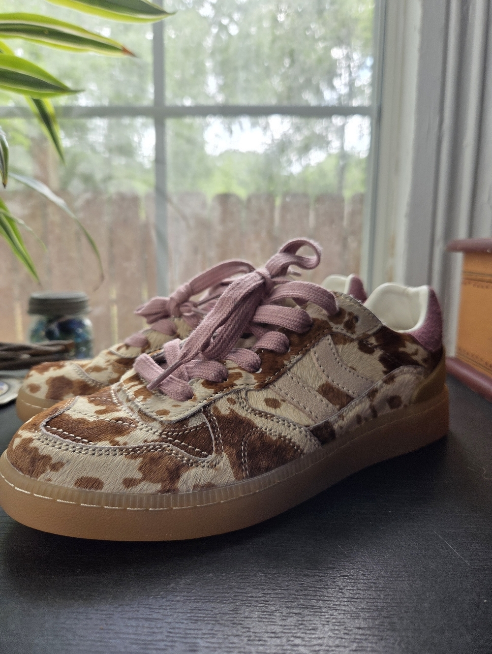 Coolway Pink Goal and Brown Cow-Print Low Top Sneakers